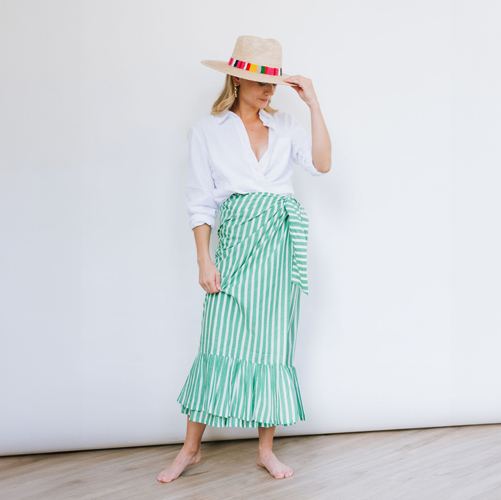 Stripe Vienna Sarong in Green and White