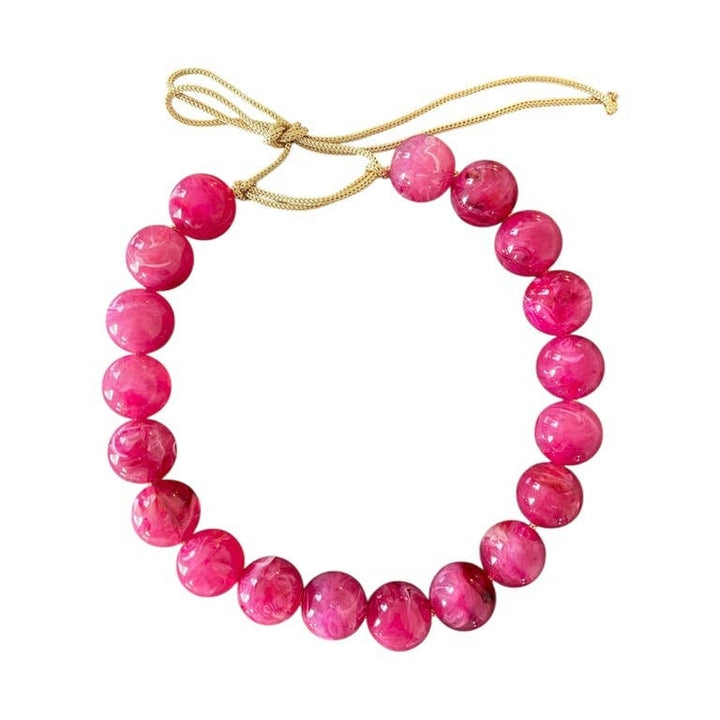 Chunky Beaded Necklace in Fuchsia Marble | KMs Gems