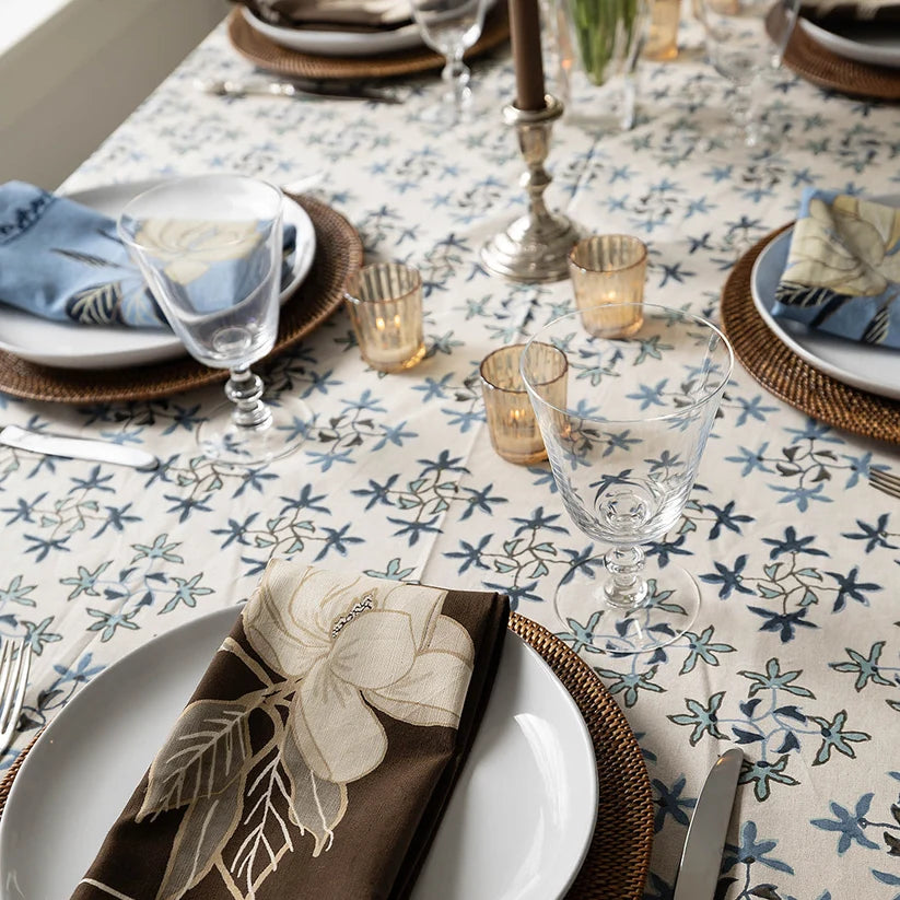 Celeste Tablecloth in Lapis, 108" Round | Maison Venu