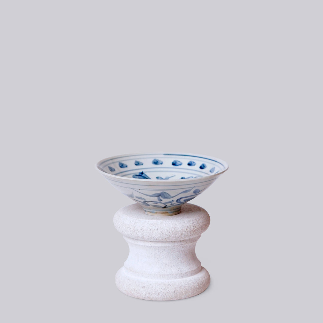 Blue and White Peony Conical Bowl