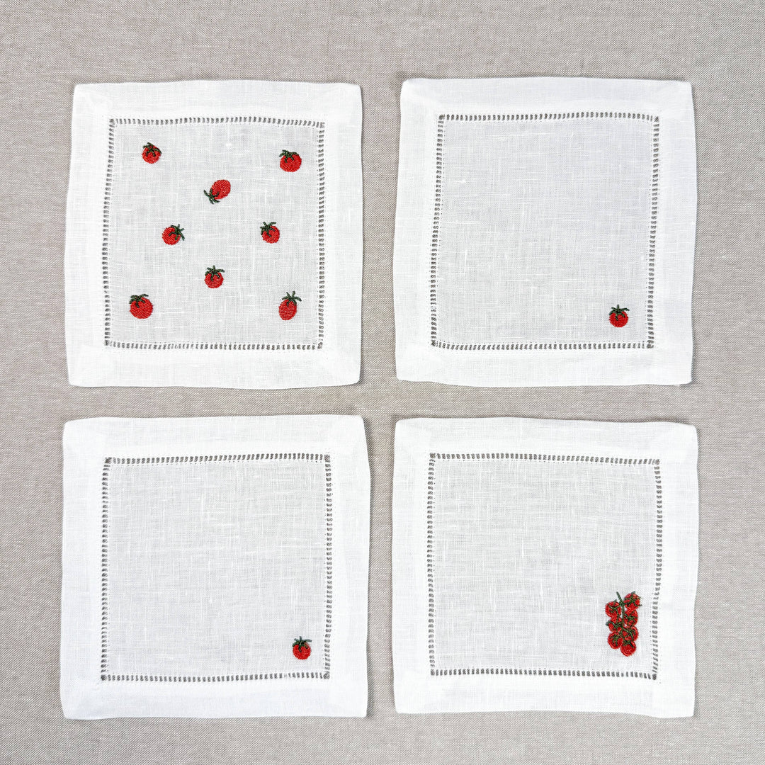 Tomato Embroidered Cocktail Napkin Set