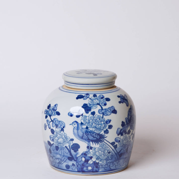 Blue and White Porcelain Bird and Flower Jar