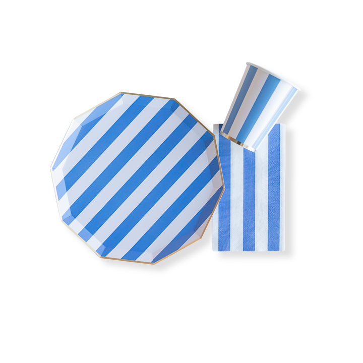 Cabana Stripe Plates in Palisades Blue, S/8 | Bonjour Fete