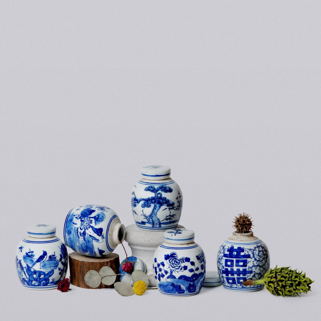 Blue and White Porcelain Mini Bird and Flower Round Jar