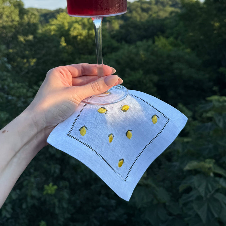 Lemon Embroidered Cocktail Napkin Set