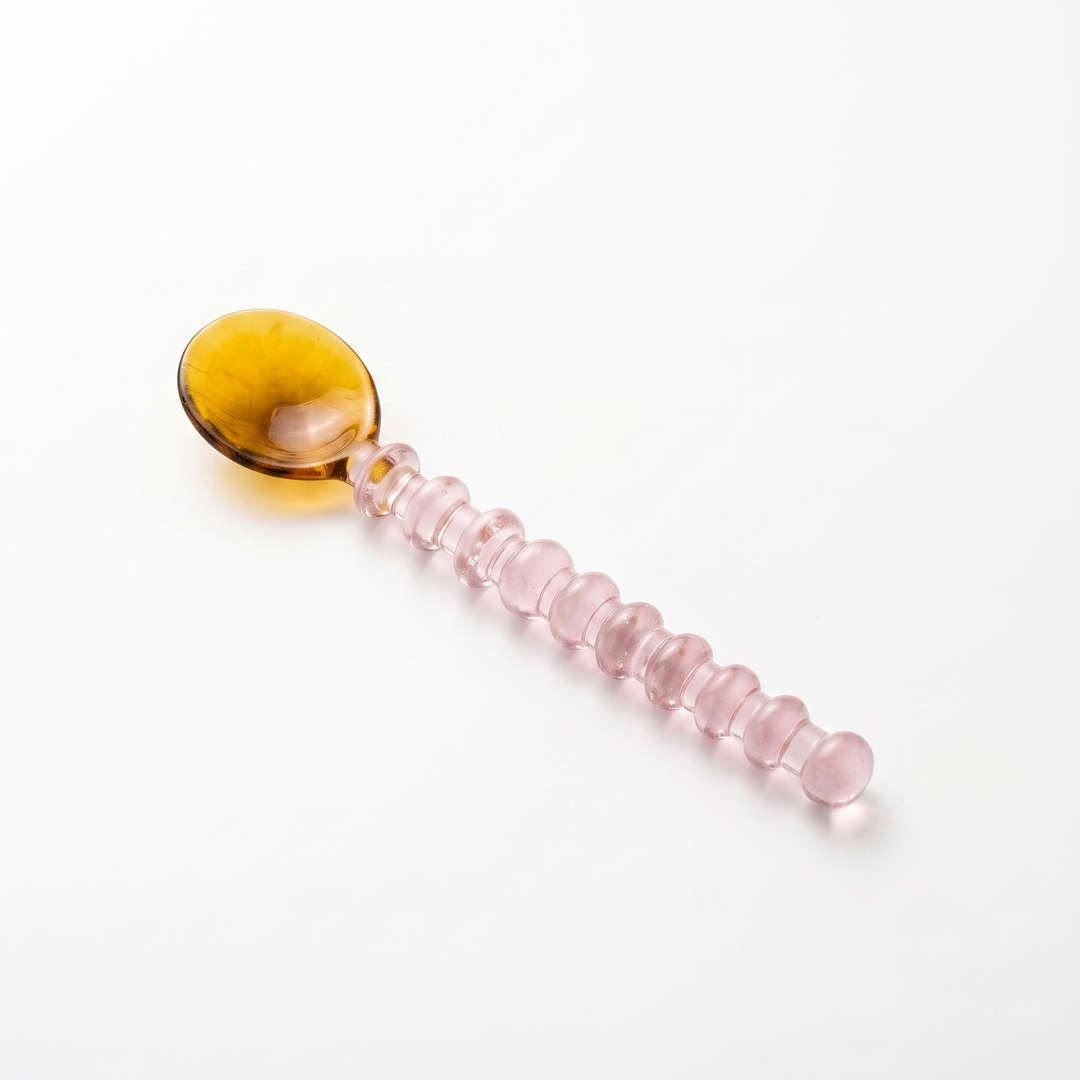 Beaded Glass Spoon in Amber and Pink