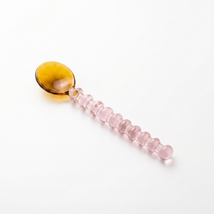 Beaded Glass Spoon in Amber and Pink