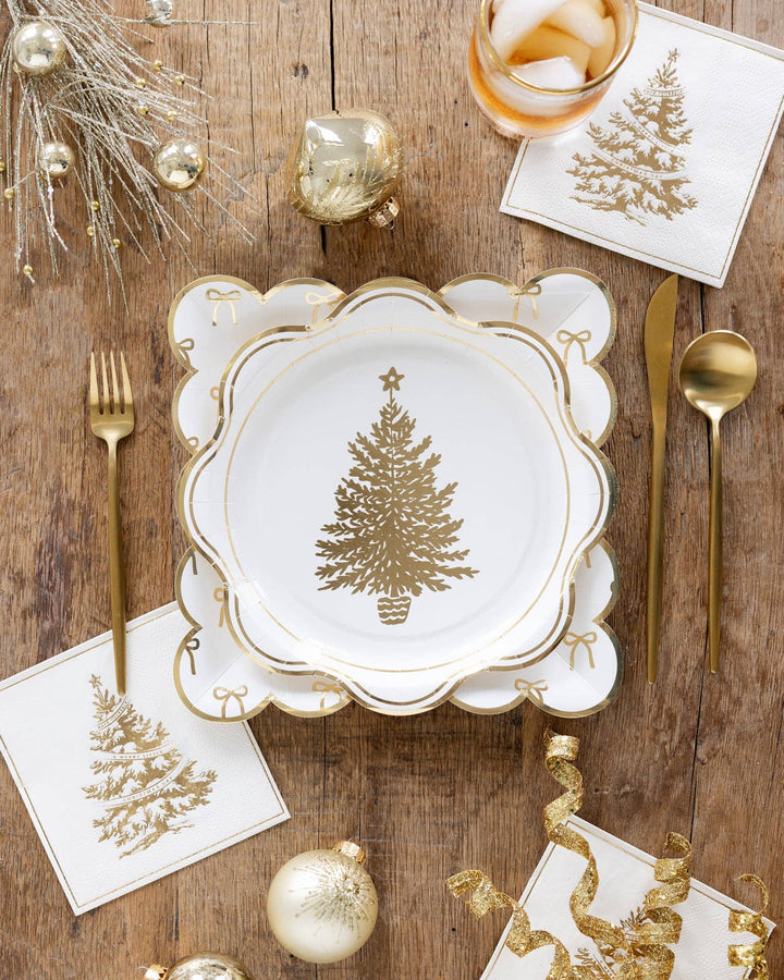 Christmas Tree Paper Plate in Gold