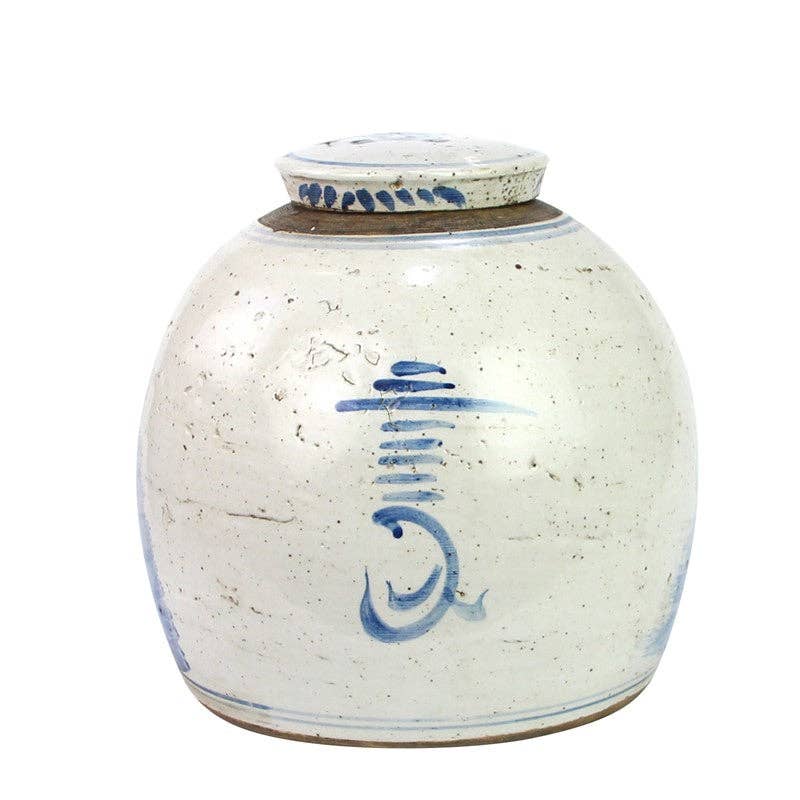 Blue & White Bird/Floral Jar