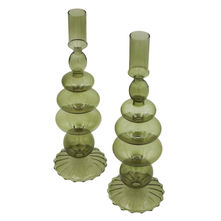 Pair of Candle Holders in Willow Green