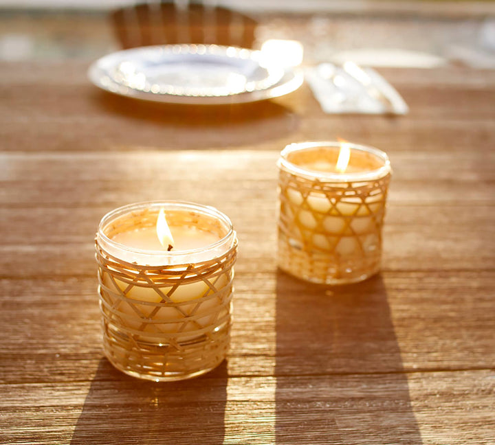 Bamboo Wrapped Candle in Olive