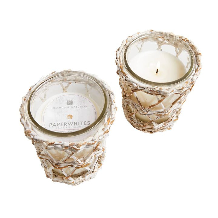 Paperwhites Candle In Wrapped Twig Vase