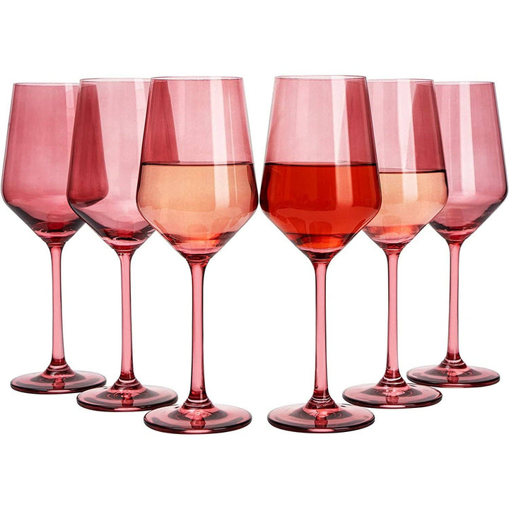 Hand Blown Wine Glasses in Rose Pink, Set of 2