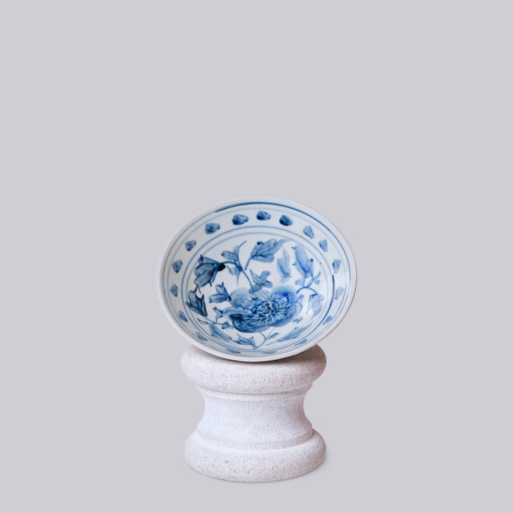 Blue and White Peony Conical Bowl