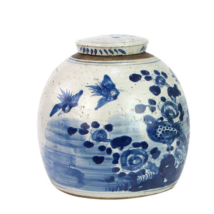 Blue & White Bird/Floral Jar
