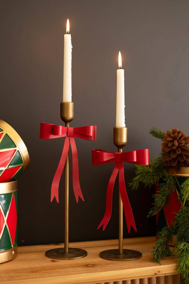 Iron Christmas Bow Candle Holders S/2
