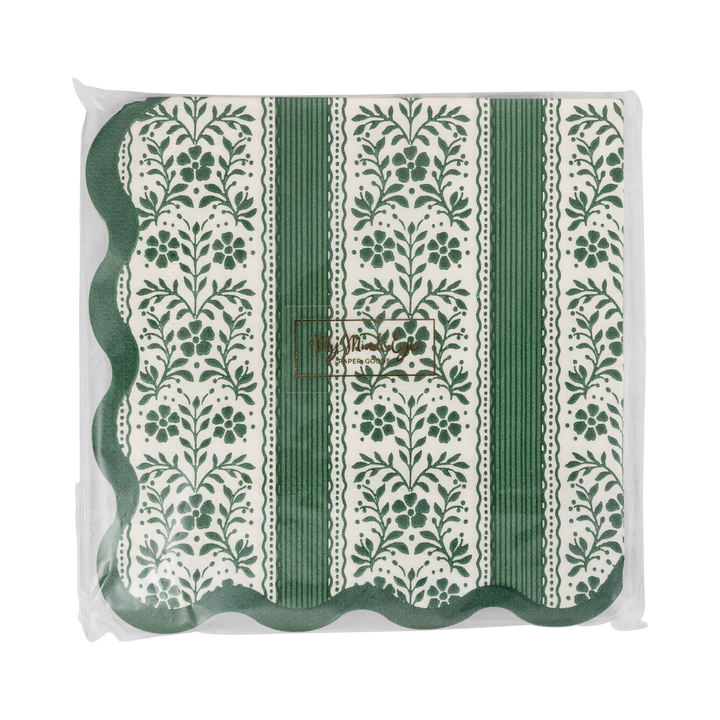 Floral Stripe Christmas Cocktail Napkins, Green