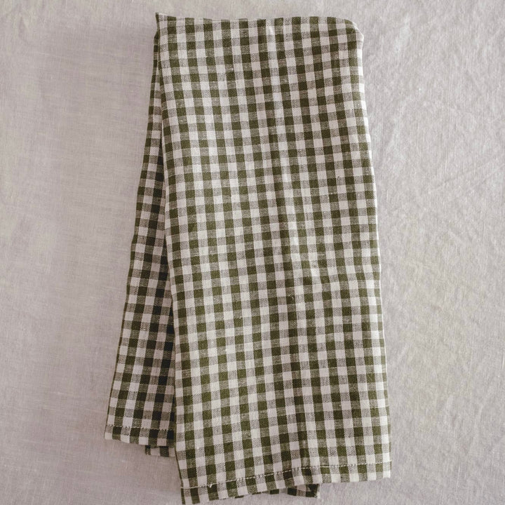 Tea Towel, Mini Gingham Check in Olive Green
