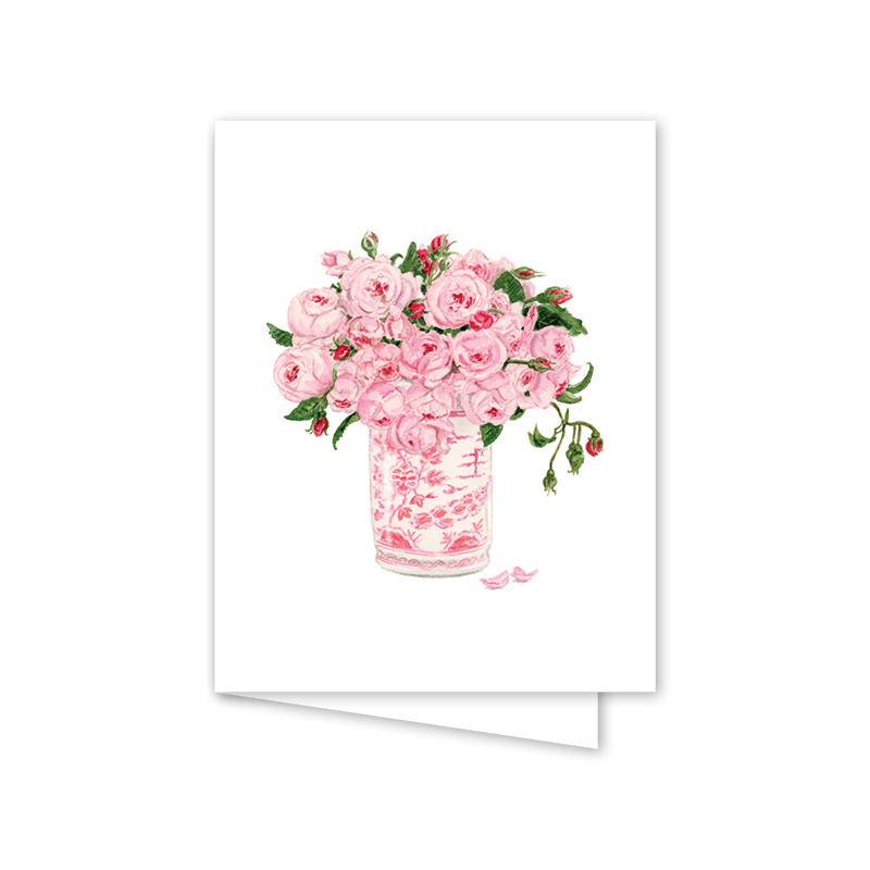 Pink Delight Floral Vase Greeting Card | Dogwood Hill