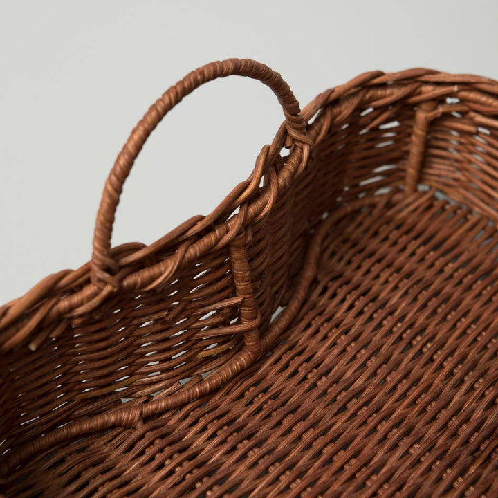 Rattan Scalloped Tray with Handles