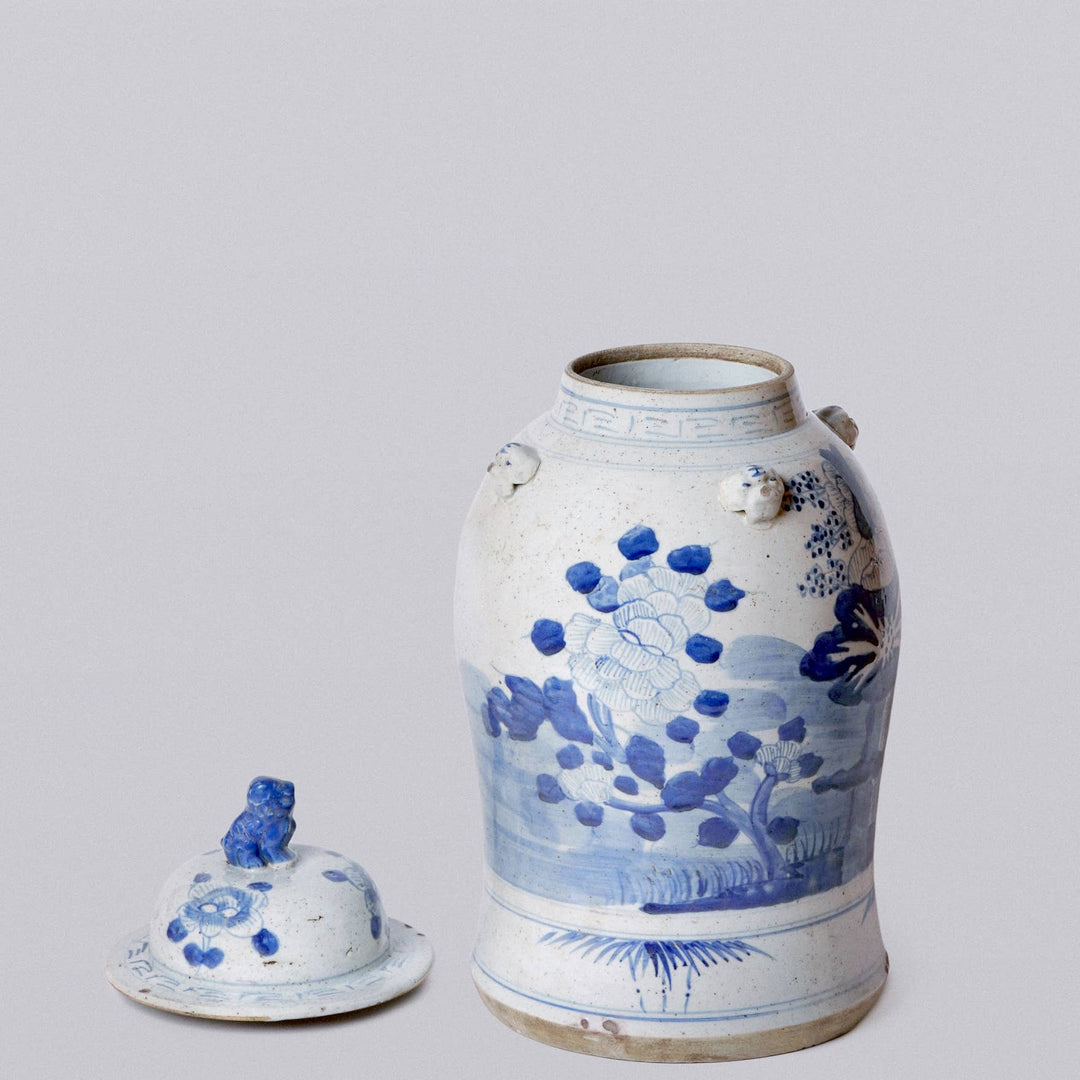 Blue and White Four Seasons Porcelain Temple Jar