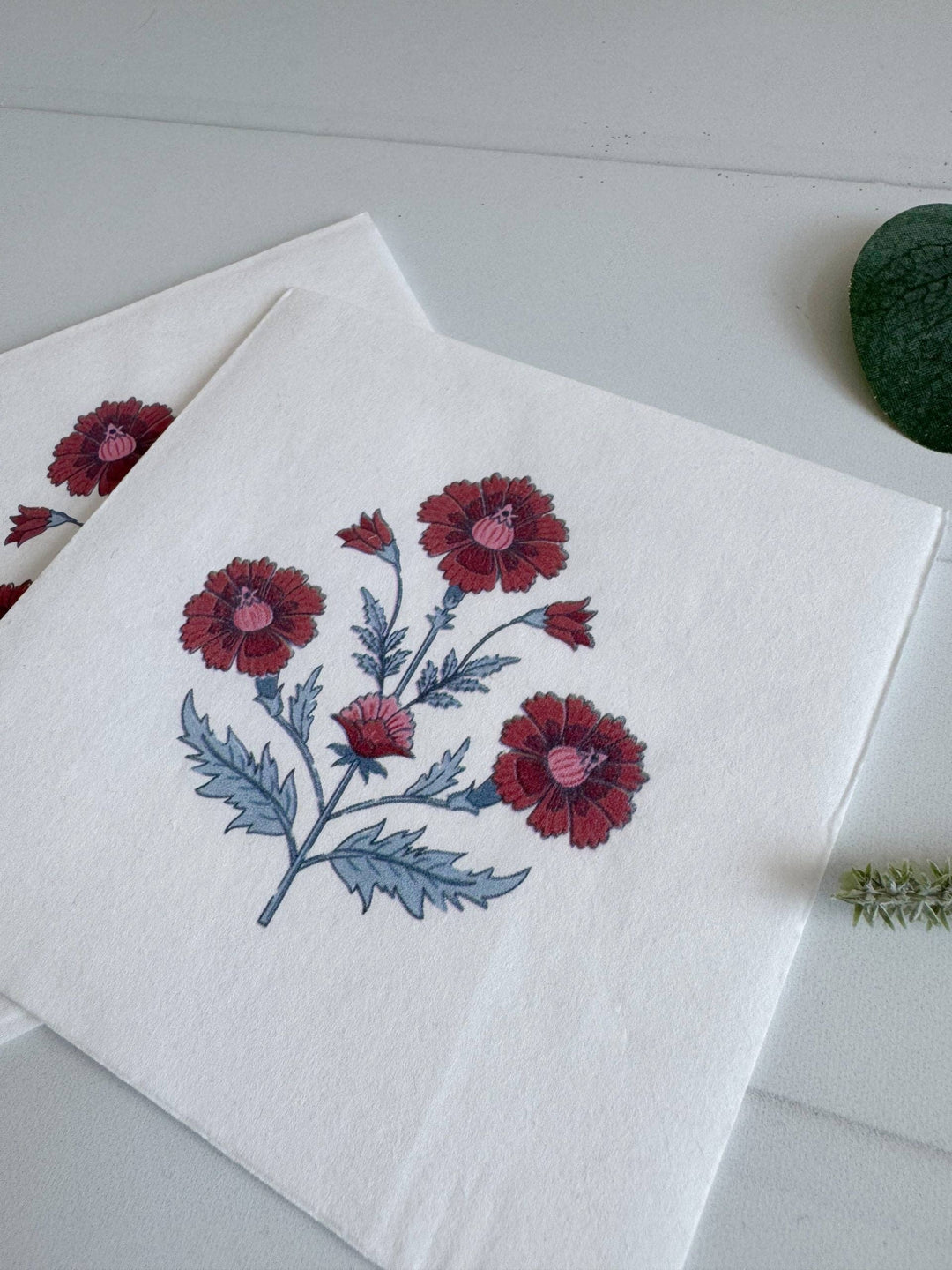 Pink & Blue Floral Block Print Cocktail Napkins