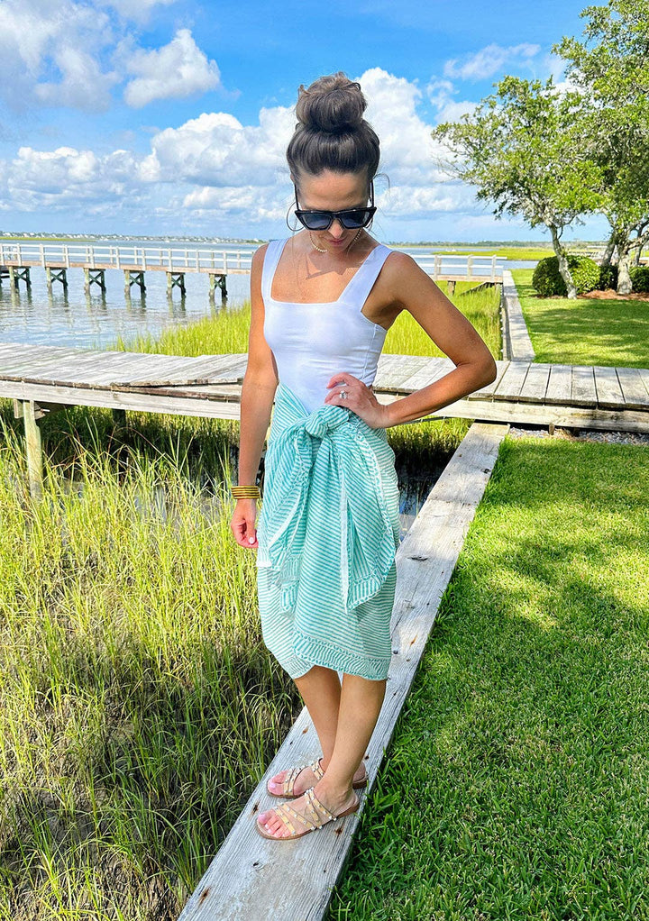 Positano Stripe Pareo in Sea Green