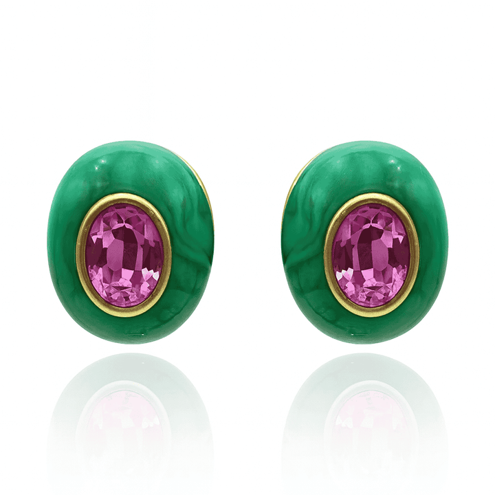 Malachite and Pink Glass Resin Earrings