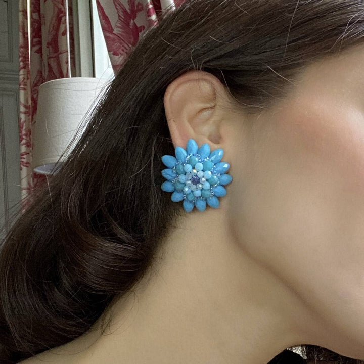 Turquoise Faceted Glass Bead Clip-on Earring