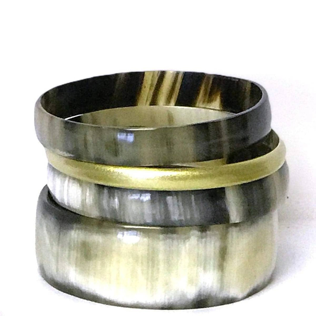 Bangle Set, Natural Horn with Gold
