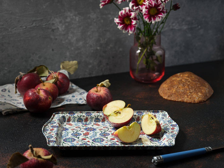 Moroccan Metal Tray in Blue and Red, Small