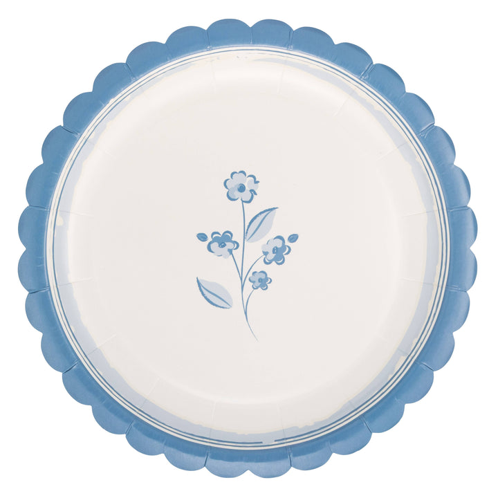 Round Flower Plate in Blue, 8”