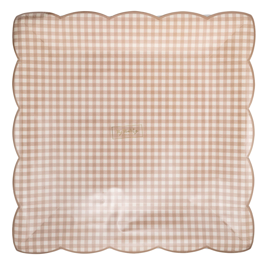 Gingham Plate in Light Brown, 10”