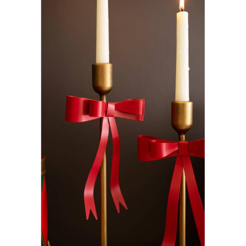 Iron Christmas Bow Candle Holders S/2
