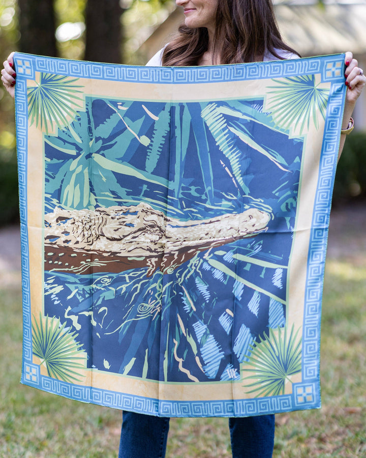 Blue Ocmulgee Alligator Silk Scarf