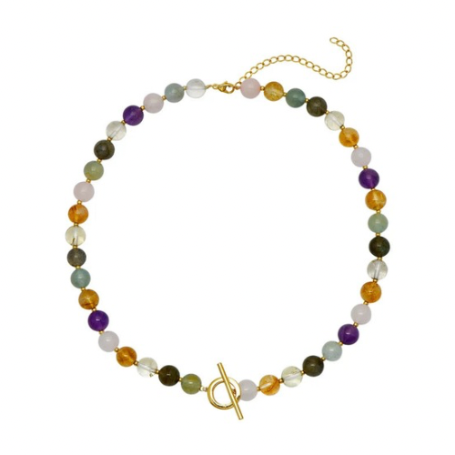Gemstone Toggle Charm Necklace, Multicolor | Goldbug Collection