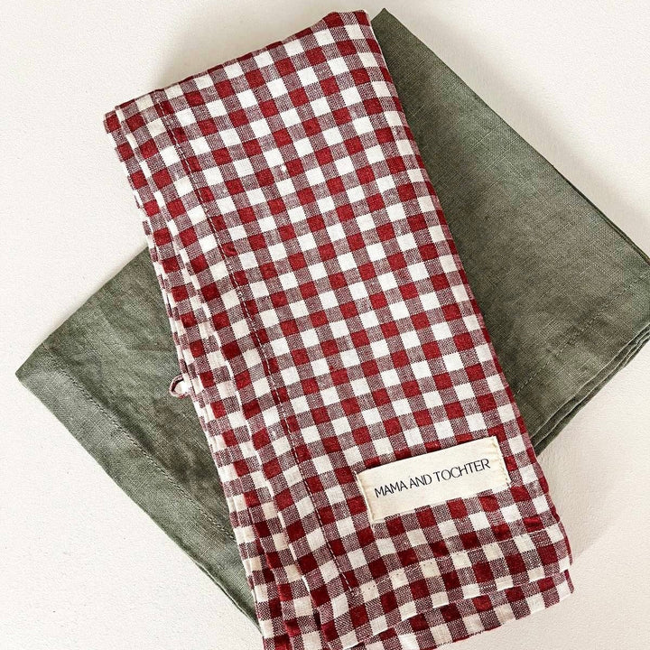 French Linen Tea Towel, Mulberry Gingham