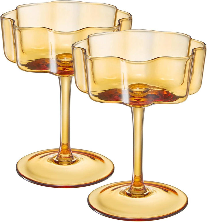 Wave Coupe Glass in Amber, Set of 2