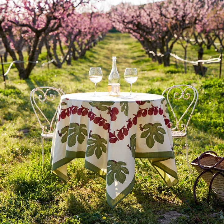 Fig French Linen Tablecloth, Red & Green