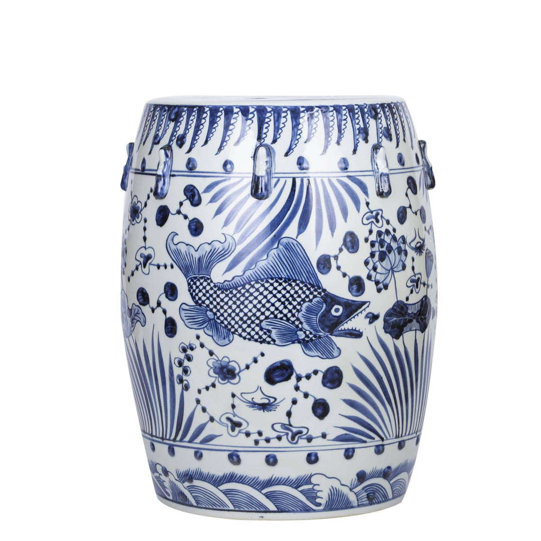 Blue and White Garden Stool, Fish