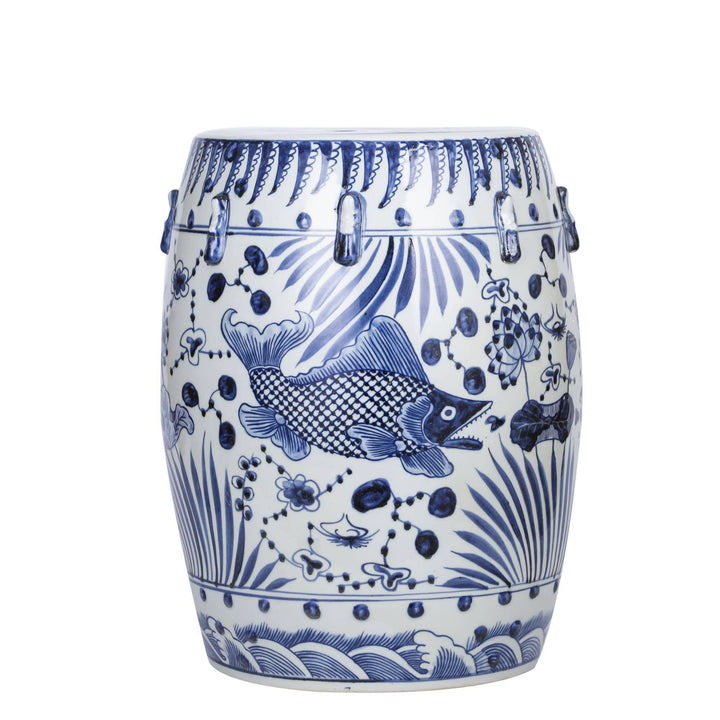 Blue and White Garden Stool, Fish