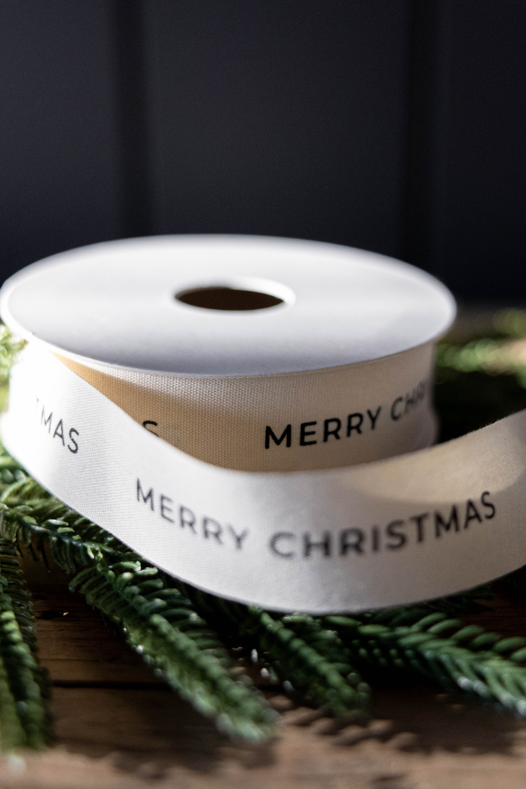 Merry Christmas Ribbon in Cream, 0.35" W