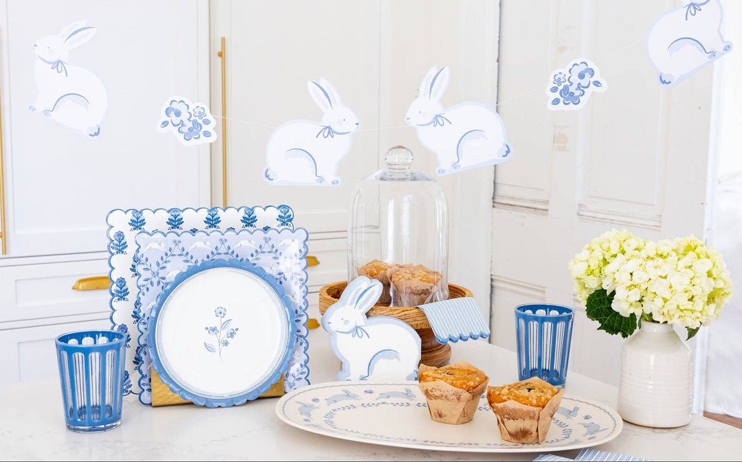 Flower Block Print Plate in Blue, 10”