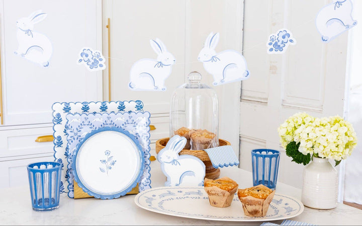 Flower Block Print Plate in Blue, 10”