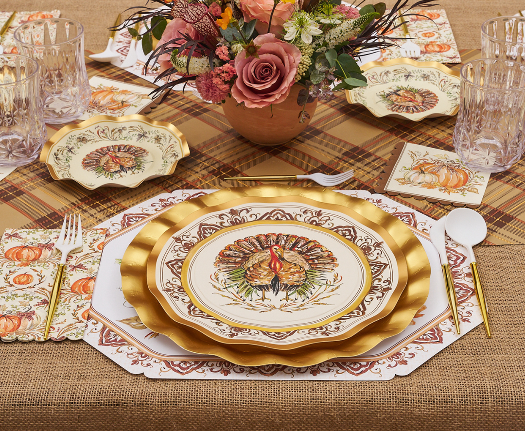 Turkey & Gourds Dinner Plates, S/8