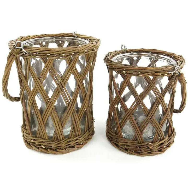 Wicker and Glass Vase, Assorted Sizes