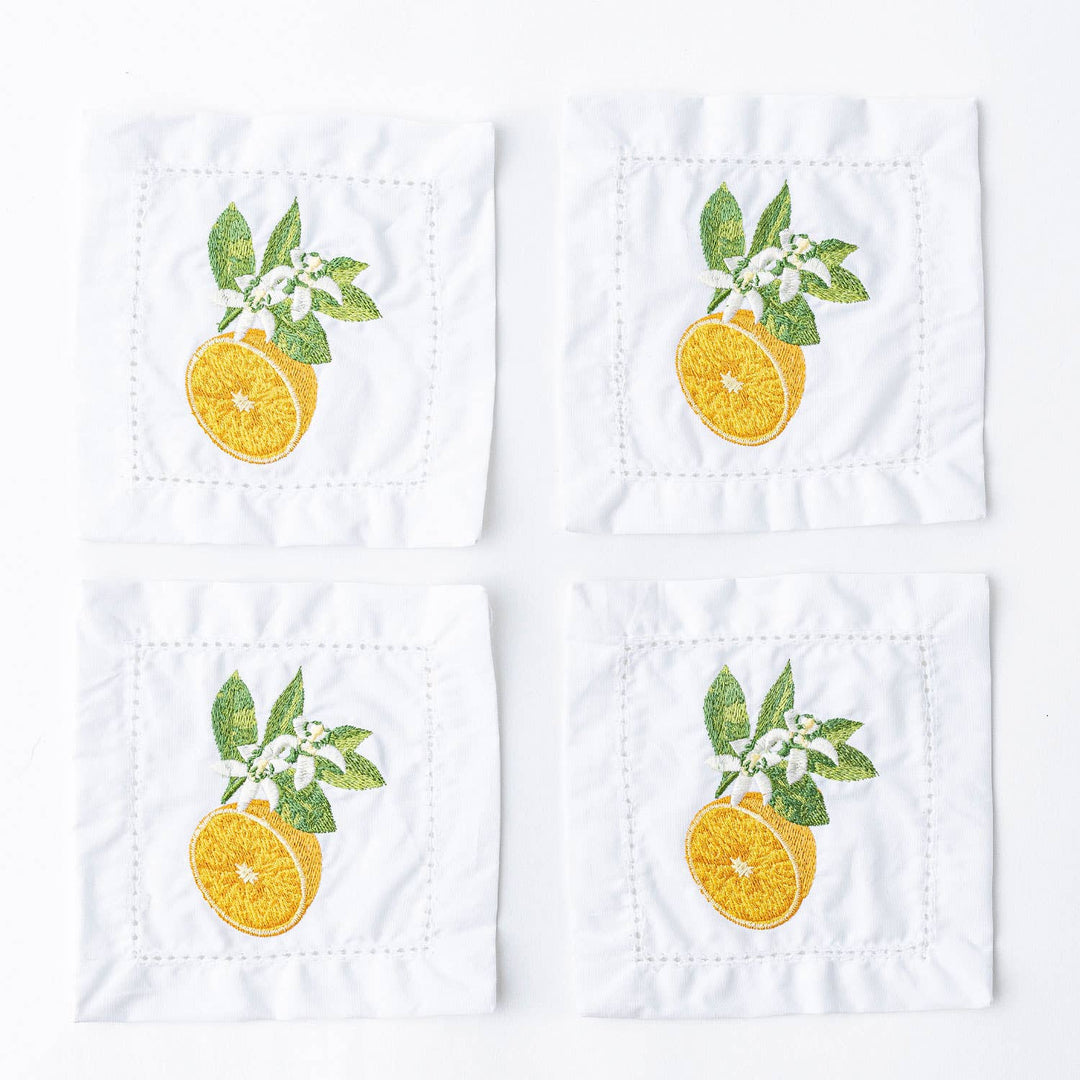 Orange Blossom Embroidered Cocktail Napkins, S/4