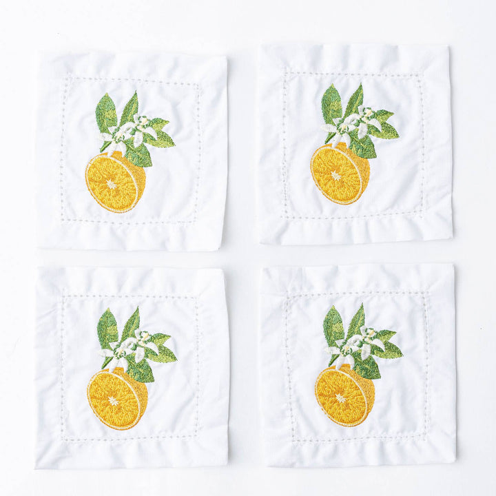 Orange Blossom Embroidered Cocktail Napkins, S/4