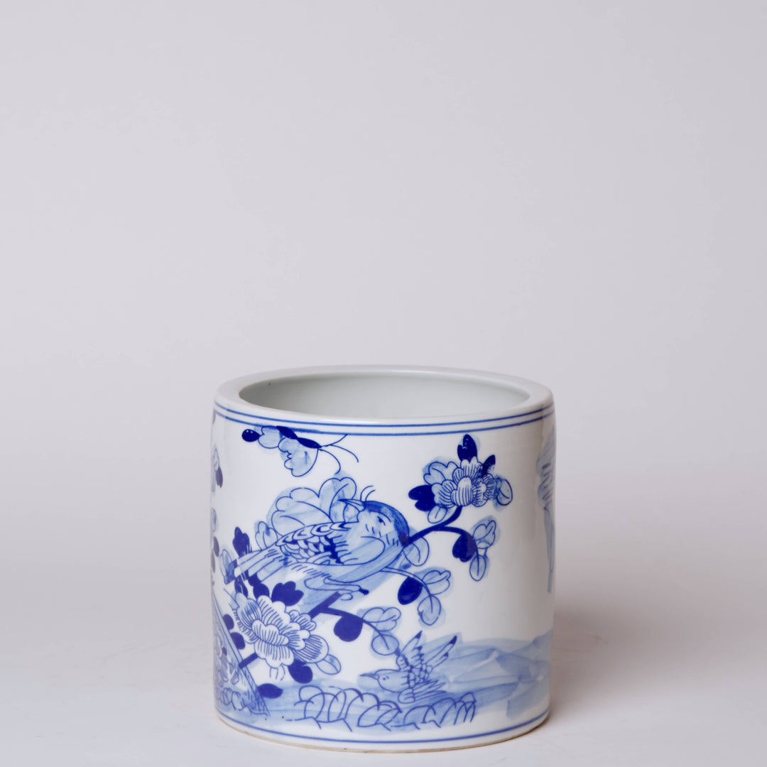 Blue and White Porcelain Bird and Flower Cachepot