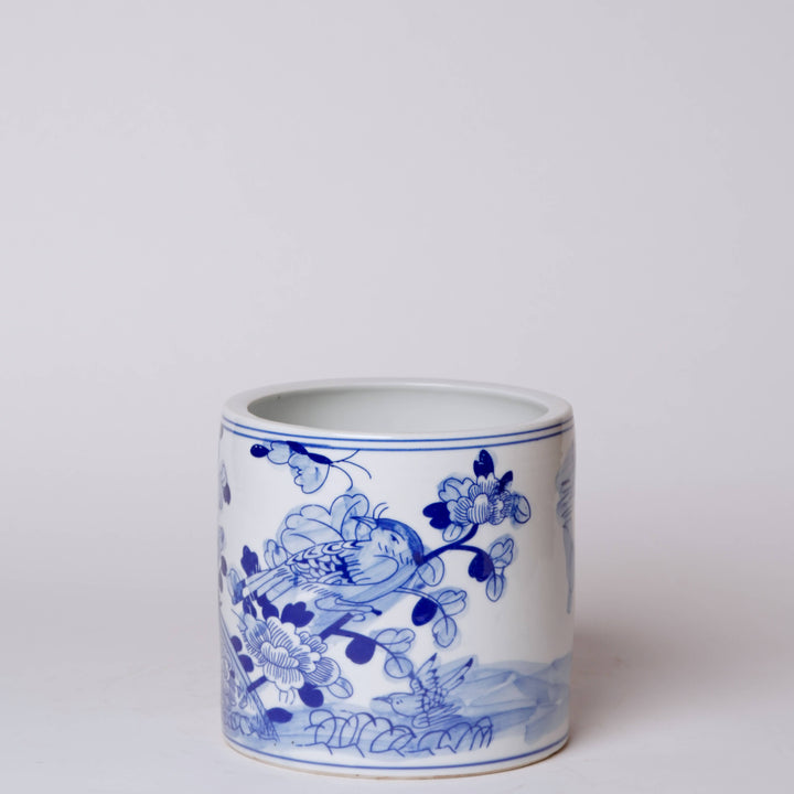 Blue and White Porcelain Bird and Flower Cachepot
